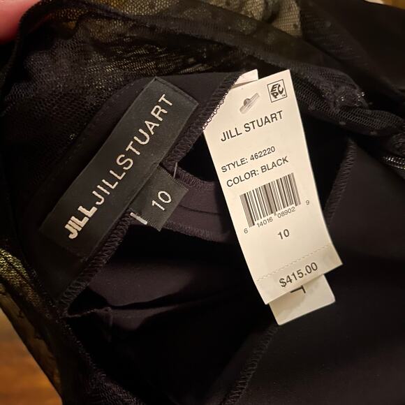 NEW Jill Jill Stuart Women's Black Dotted Mesh Crepe Trumpet Gown Dress Sz 10 - Picture 8 of 11